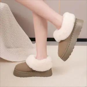 여성 스웨이드 털부츠 발목 앵클 통굽 퍼신발 tKt9+5Aot