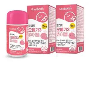 내츄럴플러스 굿앤키즈 알티지 오메가3 츄어블 90캡슐 1+1 총180캡슐 EPA DHA 비타민D 베타카로틴 레몬맛