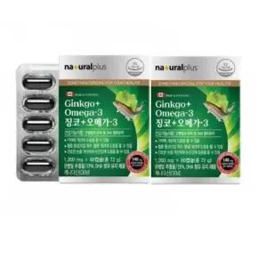 내츄럴플러스 - 징코 + 오메가 1200mgx60캡슐 1+1 총120캡슐 기억력 DHA EPA 혈행