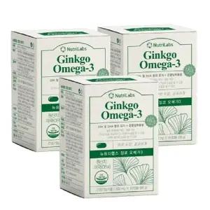 뉴트리랩스 징코 오메가3 600mg x 60캡슐 2+1 총180캡슐 건조한눈건강 혈 액 순 환 기억력