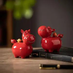 병오년 붉은말 도자기 레드 복 부유한 인테리어 행운 말 장 선물