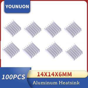YOUNUON 실버 알루미늄 방열판 칩 CPU VGA RAM LED IC 라디에이터 3M 테이프 포함 14x14x6mm 100 개