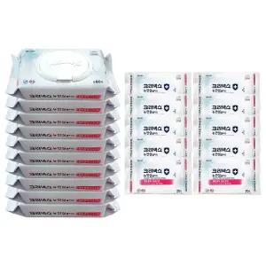 크리넥스 안심 물티슈 캡형 60매x10팩+휴대 20매x10팩