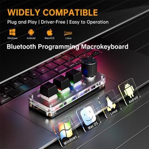블루투스 2.4G 매크로 기계식 키보드 프로그래밍 맞춤형 키패드 미니 3키 1노브 핫스왑 게임용 포토샵용