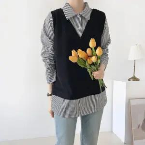 모던 스트라이프 레이어드 셔츠 블라우스