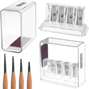 플라스틱 뚜껑이 있는 2피스 카펜터 롱포인트 수동 연필깎이 4홀 스케치 색연필(투명)용 휴대용