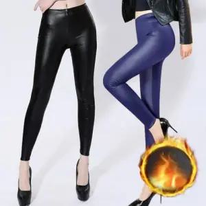 겨울 융기모 레깅스 무광 레더 가죽 여자 바지 팬츠