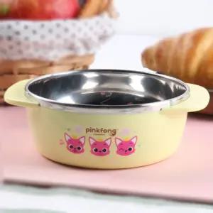 핑크퐁 논슬립 스텐 손잡이대접_노랑(481885) 스테인레스 대접 캐릭터 어린이 식기