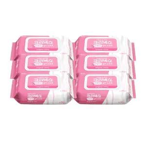 크리넥스 수앤수 실키소프트 물티슈 캡형 70매 x 6입형 뚜껑 청소 피부저자극 부드러운촉감