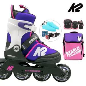 K2 인라인 스케이트 안나 주니어 퍼플+가방+보호대 아동 어린이 유아 인라인스케이트 신발항균건조기 휠커