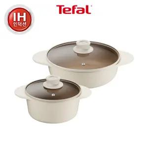 [테팔] 세라믹 인덕션 주물 아이콘 오트밀크 냄비2종(양수18+전골24)