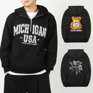 [아우라큐]기모 후드티 반집업 하프집업 남여공용 후드티셔츠