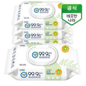 깨끗한나라 클린 손소독티슈 마일드 캡형 60매 4팩[순수/롤화장지/물티슈/키친타올/미용티슈]