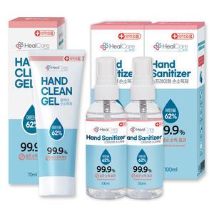 헬케어 손소독 스프레이 100ml(2개) 클린겔 70ml(1개) 휴대용 알콜 에탄올 62%