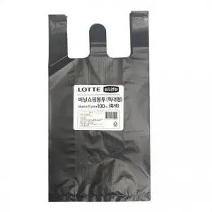 롯데 더욱 두꺼워진 비닐봉투 손잡이 비닐봉지 (가로39cm x 폭16cm x 70cm) 30L 100매 특대형 (검정색)