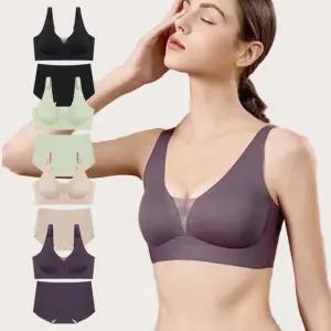 여성 이너웨어 노와이어 노라인 무봉제 프리컷 퓨징 브라 팬티 세트 (4color)