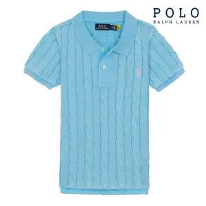 [POLO RALPH LAUREN] 폴로 랄프로렌 여성 슬림핏 케이블 반팔 카라넥 니트 민트
