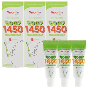 예꼬맘 고고 1450 어린이 고불소 치약 60g x 3개 + 여행용 15g x 3개 유아 초등 키즈 아동 주니어 어린이집 유치원