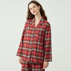 생일선물 여성파자마 체크잠옷 순면 긴소매 실내복 홈웨어세트 (카라형)