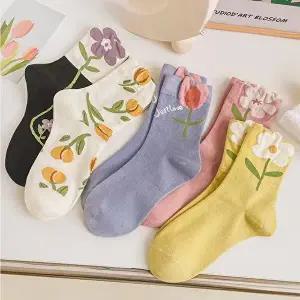 [할인바이할인][5+5] 로맨틱 플라워 중목양말 (총 10켤레세트)