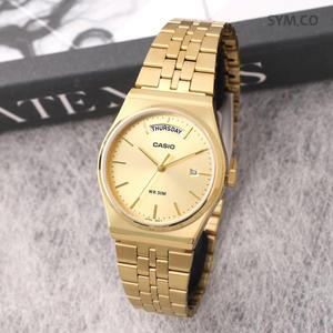 카시오 남성 빈티지 캘린더 골드 메탈 시계 MTP-B146G-9A c156