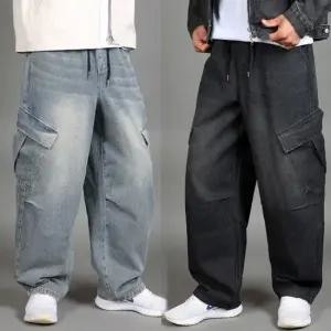 남자 카고 청바지 벌룬핏 와이드 밴딩 빅사이즈 데님팬츠 흑청 진청 중청 빈티지청_ID300