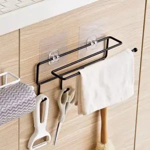 (블랙) 벽 부착식 조리도구 타올걸이/행주/걸이/주방/타올/걸이대/걸기/거치대/다용도/타월/무타공/벽고정