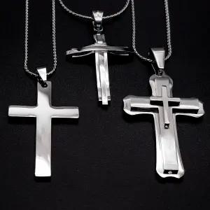 남자 십자가 은 목걸이 실버 백금 도금 화이트 골드 써지컬스틸 체인 목걸이 줄
