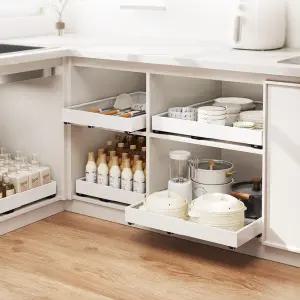 가제트 확장형 슬라이딩 주방 선반 정리대 냄비 트레이 길이 조절 레일 후라이펜 그릇 접시