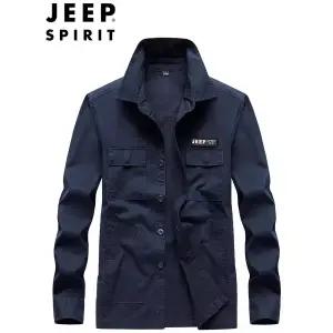 JEEP SPIRIT 봄 가을 순면 남성 긴팔 셔츠 대형 사이즈 루즈 캐주얼 카고 남방