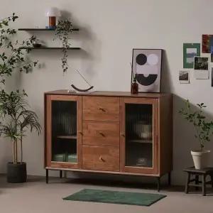 나무뜰 헤이즐 원목 모루유리 3개서랍 수납장 1200 GM389C (착불)