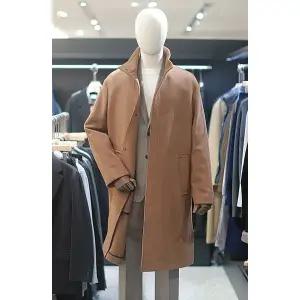 갤러리아 지이크 FW 베이지 캐시미어 혼용 세미오버핏 하이넥 코트 PFH7066