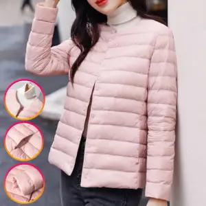 경량 패딩 덕다운 오리털 여성용 긴팔 겨울 점퍼 봄 가을 겸용 휴대용 파우치 포함 6가지컬러