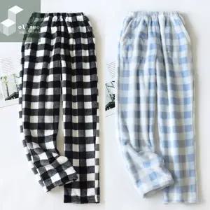 Ollimo 겨울 파스텔 수면바지 파자마 남여공용 홈웨어 밍크 극세사 잠옷 체크 융털바지 커플