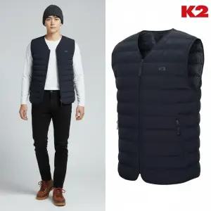[백화점 출고] K2 조끼 패딩 남자 부스트 베스트 다크 네이비 V넥 넥리스 경량