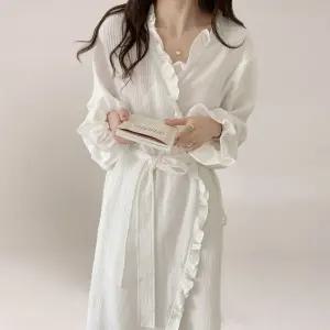 헬로썬셋 러플 샤워가운/잠옷여성잠옷여름가디건골프가운커버업배쓰로브로브가운라운지웨어리조트웨어