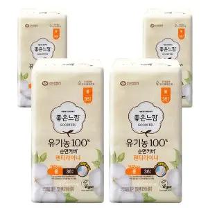 좋은느낌 유기농 100% 순면커버 팬티라이너 롱 36개입 x4팩