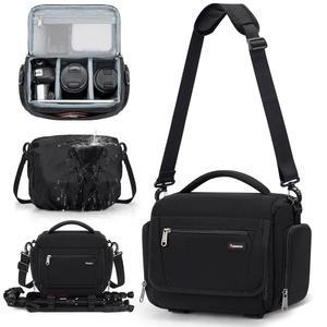 레인모어 카메라 가방, SLR/DSLR/거울 없는 케이스, 칸막이 삼각대 홀더가 있는 방수 슬링백 크로스바디 캐논/소니/니콘/후지, 블랙용 레인 커버가 사진작가용 가방