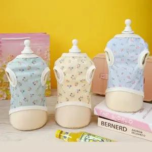 패턴 플라워 버튼 민소매 강아지 티셔츠 (WFJ65B3)