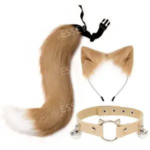 고양이 스트랩 기념일 귀 여위 꼬리 가면 코스프레 여우 코스튬