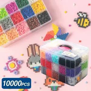 민화샵 디폼블럭 대용량 24색 10000pcs 세트 8mm 칼라 만들기 조립 도안책 정리케이스