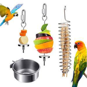 스테인리스 스틸 앵무새 간식 홀더 4개 먹이 꼬치 새 및 채소 케밥 미트 스틱 케이지 피더 행잉 바구니
