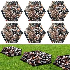 오슬루루 10인치 리버 록 디딤돌 세트 - 6팩 광택 페블 오래 지속되는 PVC 메쉬 백킹 정원 길과 잔디 야외