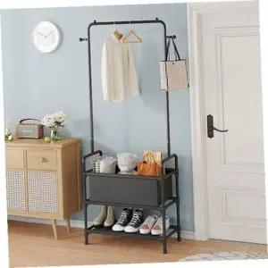 [하프클럽/]옷걸이 라이프홈2단선반행거(블랙)스탠드옷걸이