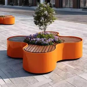 대형 조경 화분 일체형 야외 벤치 의자 철제 원목 평벤치 평상 아파트 건물 산책로 옥상