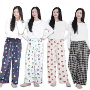 KS 여성 수면 울트라 밍크 잠옷바지 밴딩 스판 통바지 와이드 홈웨어 곰돌이 집앞룩 포근 데일리 수면