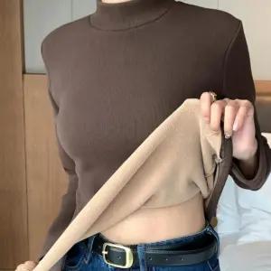 여자 겨울 두꺼운 기모 반목티 융털 이너티 슬림핏 스판 티셔츠