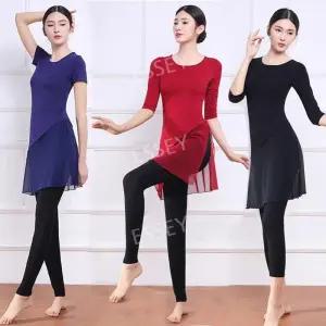 오리엔탈 라틴 밸리 클래식 여성 댄스 메쉬 현대 의류 연습 바지 상의 무용