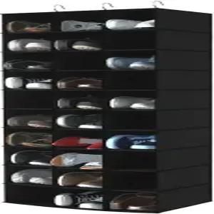 옷장용 해안 장미 걸이 신발 정리함 30 섹션 옷장 및 보관 선반 공간 절약형 보관함 검은색 17W×115Dx 48H