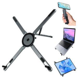 책상용 접이식 노트북 스탠드, 자석 마운트가 있는 노트북, 휴대폰 및 태블릿용 올인원 휴대용 홀더 - 10-15.6인치 노트북용 미끄럼 방지 베이스가 있는 8각 조절 가능한 알루미늄